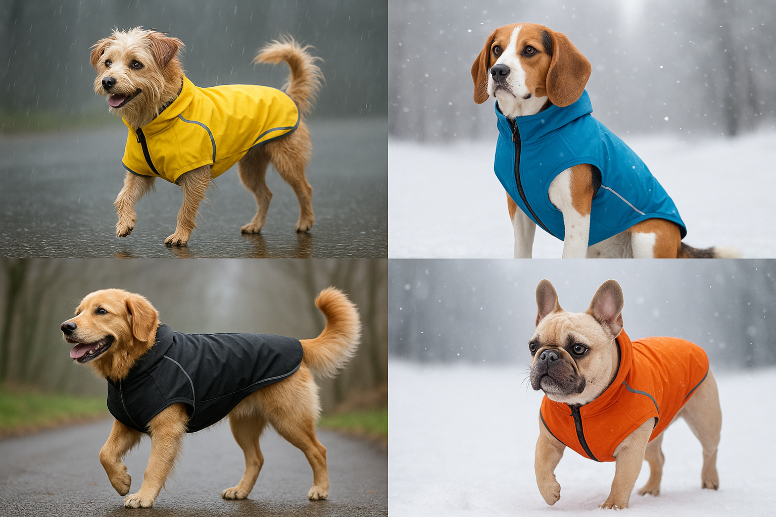 Coats & Jackets: Protect your pet from rain, snow and wind with our weatherproof coats and jackets. Lightweight materials keep them warm without weighing them down, and reflective trim keeps them visible on night walks